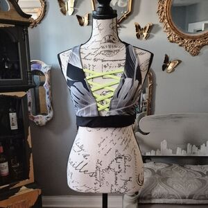 PINK Victoria's Secret Black and Neon Green Bra Medium